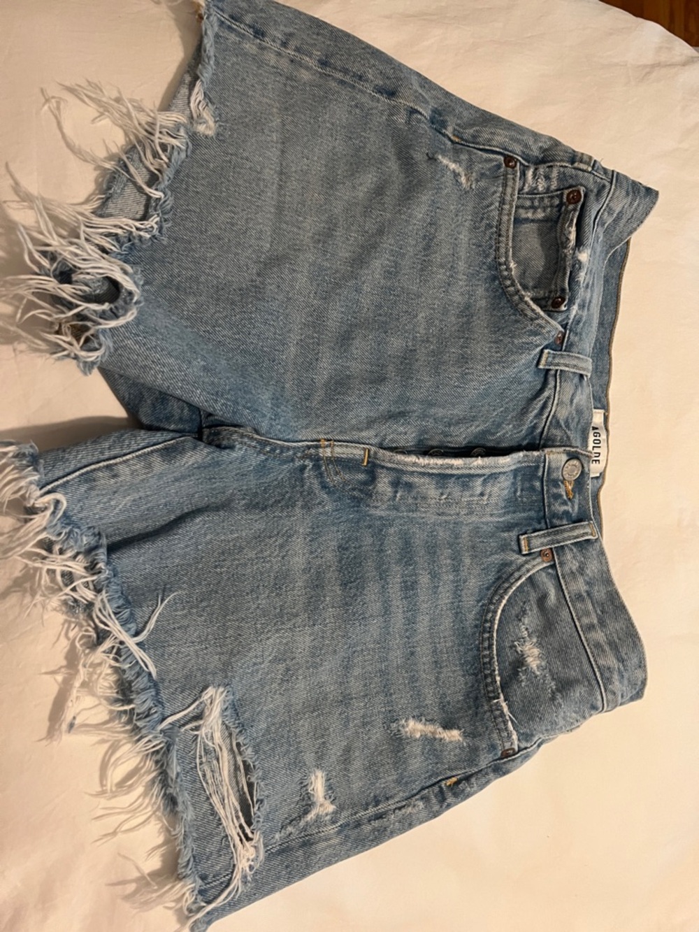 AGOLDE Light Wash Distressed High-Rise Denim Shorts